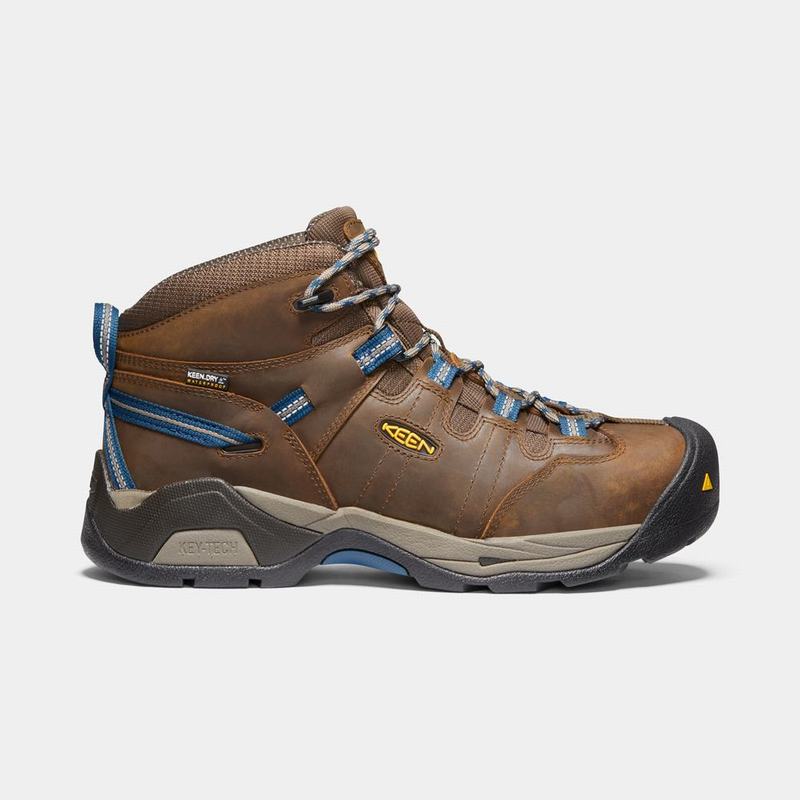 Discount Keen Detroit Xt Mid Waterproof Steel Toe Mens Work Boots Brown/Blue (4536-HWLAX)